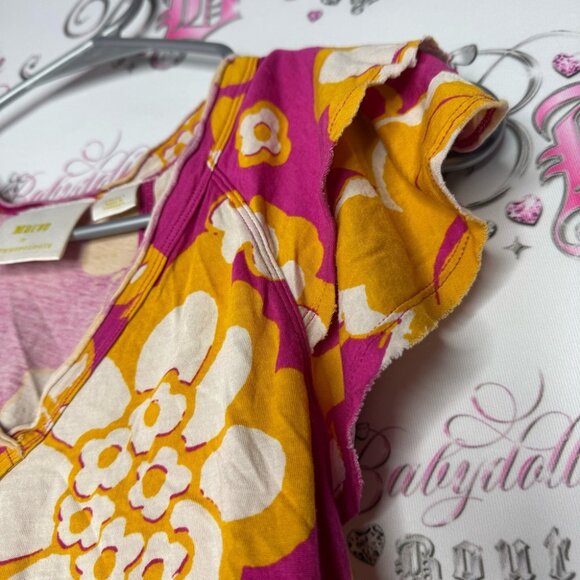 Maeve by Anthropologie tshirt floral psychedelic orange pink white ruffle frills - Picture 3 of 9